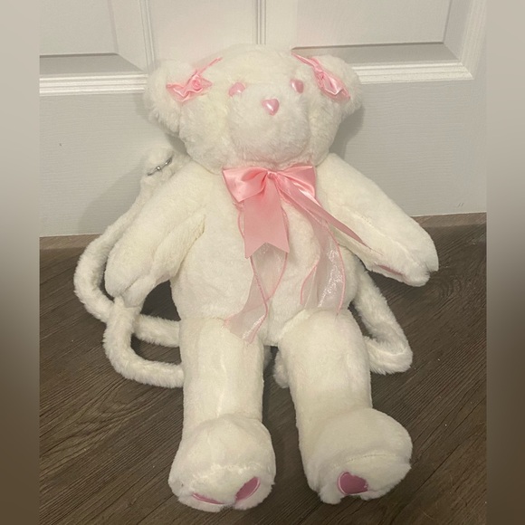 Dolls Kill Handbags - Dolls Kill Sugar Thrillz White and Pink Teddy Bear Backpack